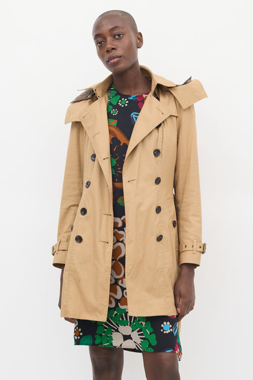 Burberry Brown Cotton Modular Hooded Mid Length Trench Coat