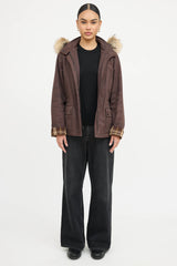 Burberry Fur Trim Plaid Jacket