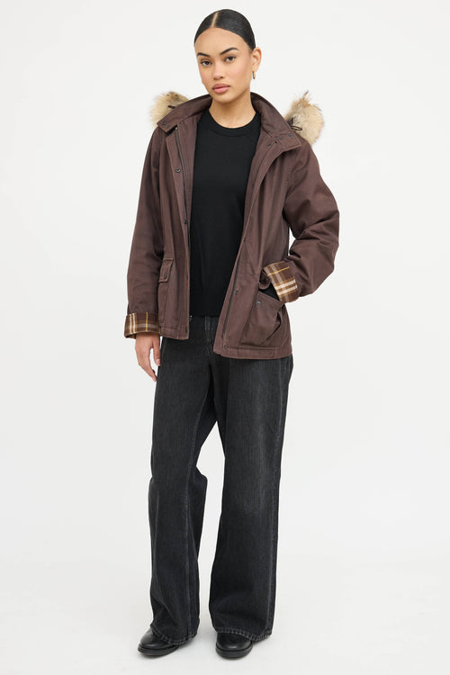 Burberry Fur Trim Plaid Jacket
