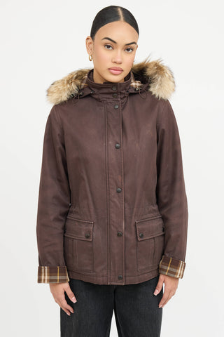 Burberry Fur Trim Plaid Jacket