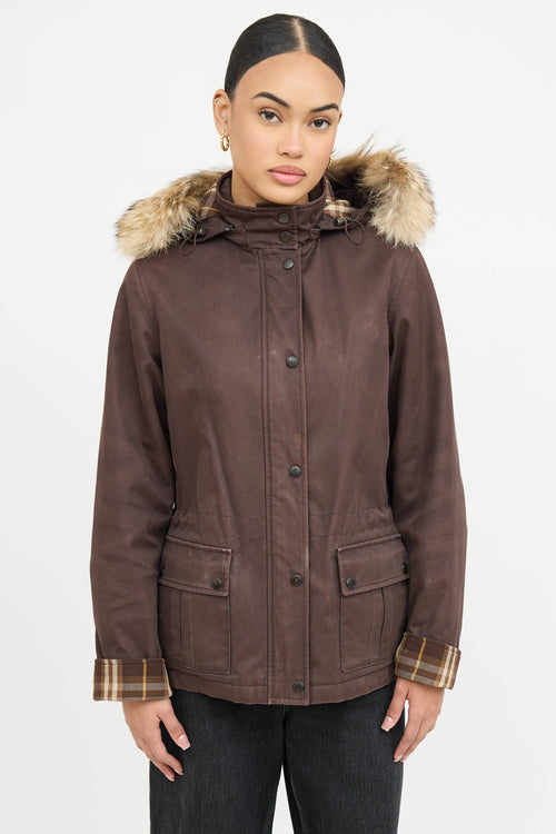 Burberry Fur Trim Plaid Jacket