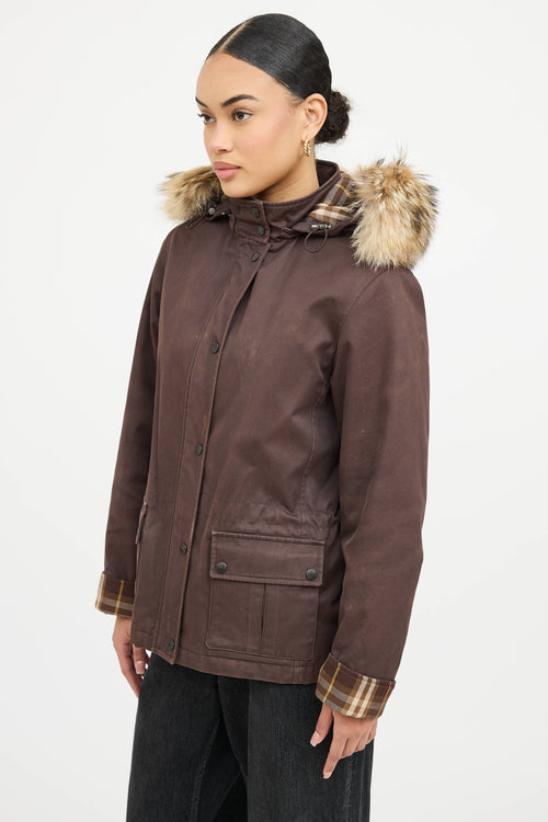 Burberry Fur Trim Plaid Jacket
