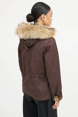Burberry Fur Trim Plaid Jacket