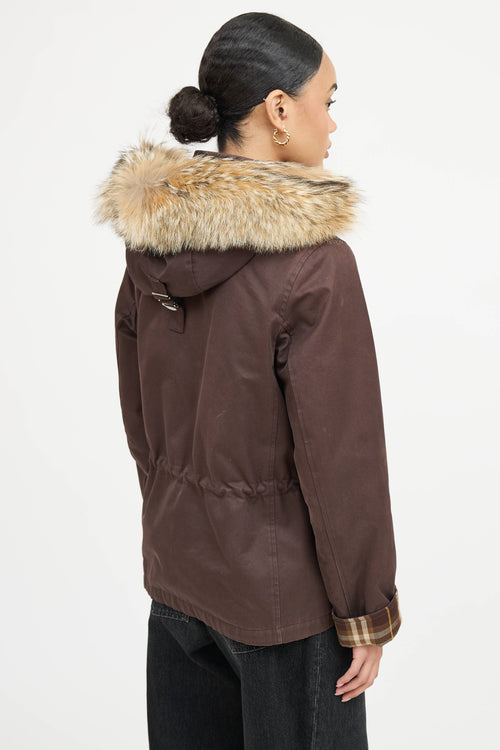 Burberry Fur Trim Plaid Jacket