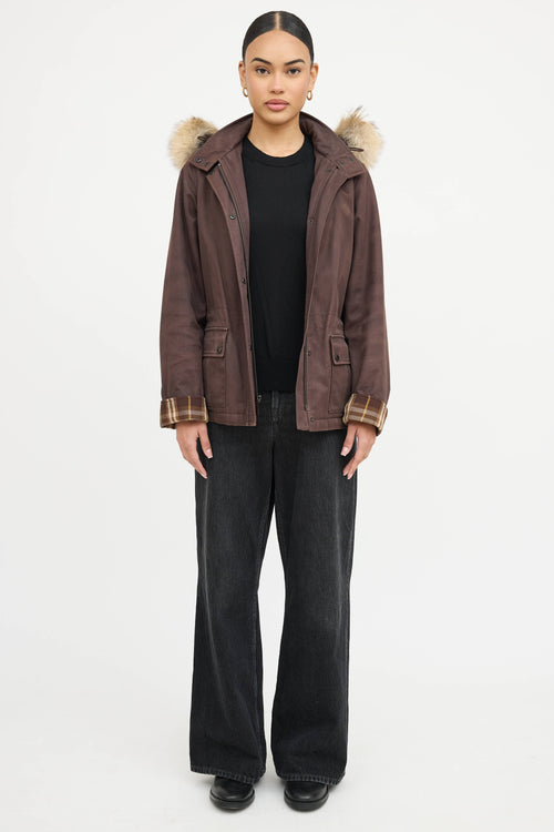 Burberry Fur Trim Plaid Jacket