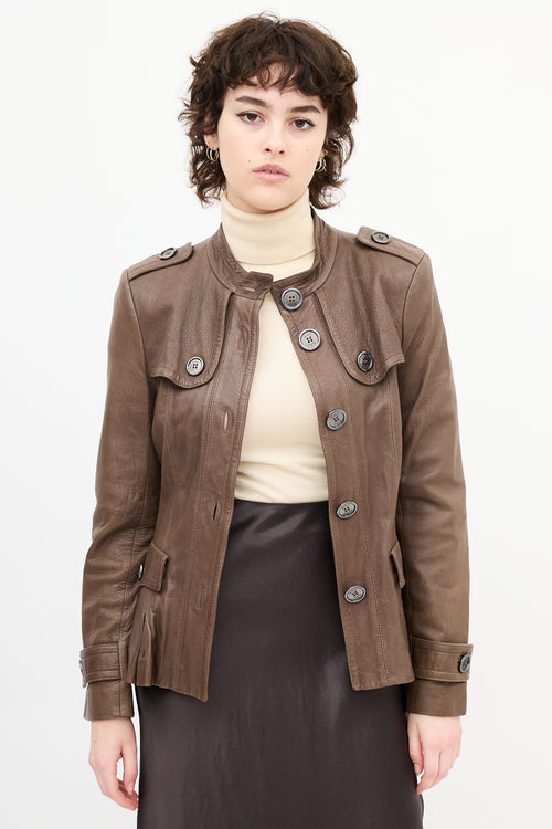 Burberry Brown Leather Buttoned Jacket