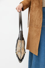 Burberry Brown Leather & Print Tote Bag