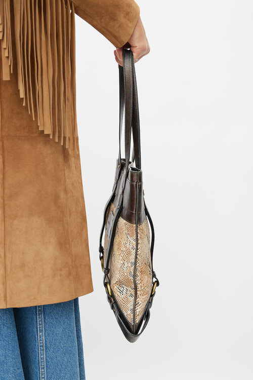 Burberry Brown Leather & Print Tote Bag