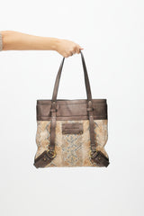 Burberry Brown Leather & Print Tote Bag