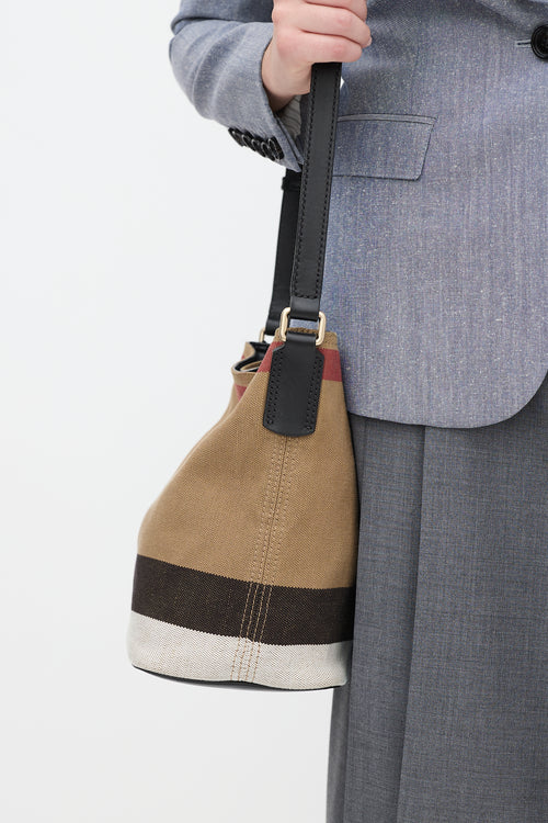Burberry Brown & Multi Canvas Nova Check Mini Ashby Bucket Bag