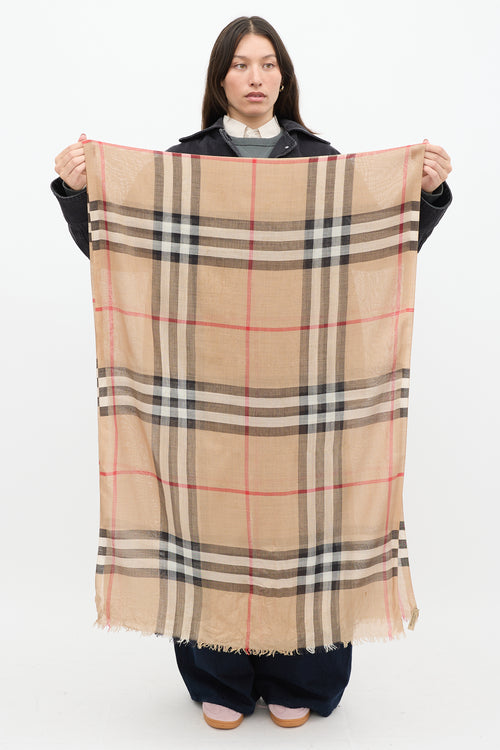 Burberry Brown & Multicolour Knit Nova Check Scarf