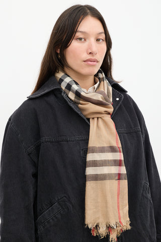 Burberry Brown & Multicolour Knit Nova Check Scarf