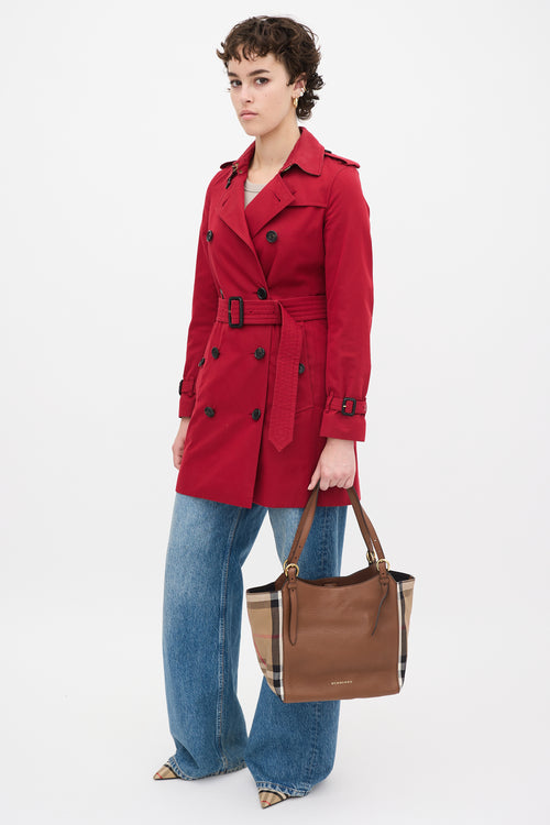 Burberry Brown & Multi Leather & Canvas Nova Check Small Canterbury Tote