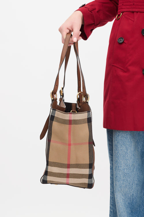 Burberry Brown & Multi Leather & Canvas Nova Check Small Canterbury Tote