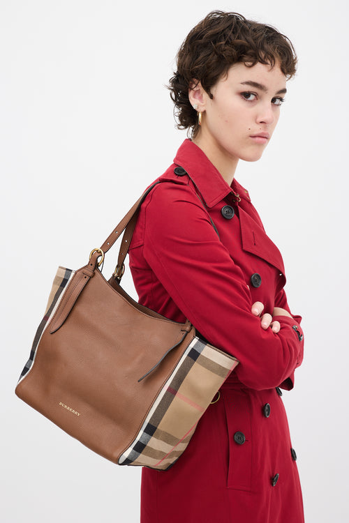Burberry Brown & Multi Leather & Canvas Nova Check Small Canterbury Tote
