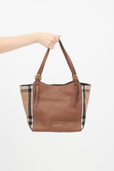 Burberry Brown & Multi Leather & Canvas Nova Check Small Canterbury Tote