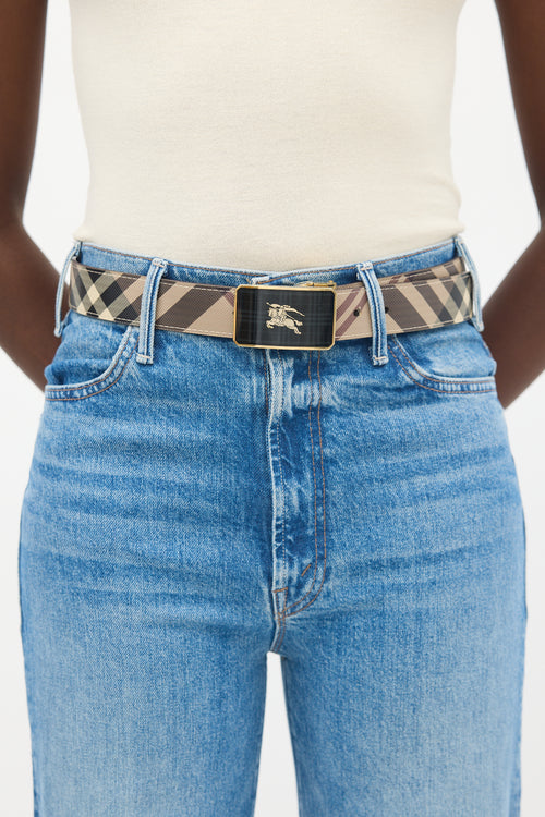 Burberry Brown & Multicolour Leather Novacheck Reversible Belt