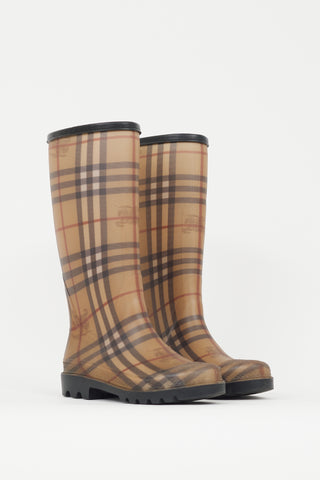 Burberry Brown & Multicolour Nova Check Rubber Rain Boot