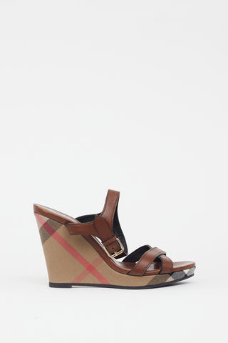 Burberry Brown & Multicolour Nova Check Wedge Sandal