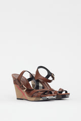 Burberry Brown & Multicolour Nova Check Wedge Sandal