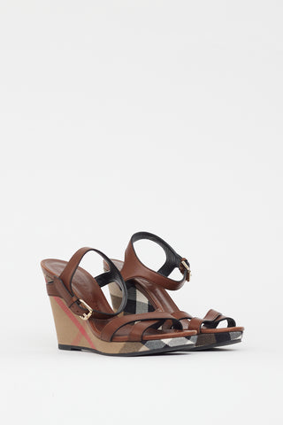 Burberry Brown & Multicolour Nova Check Wedge Sandal