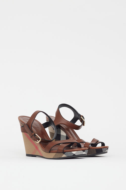 Burberry Brown & Multicolour Nova Check Wedge Sandal