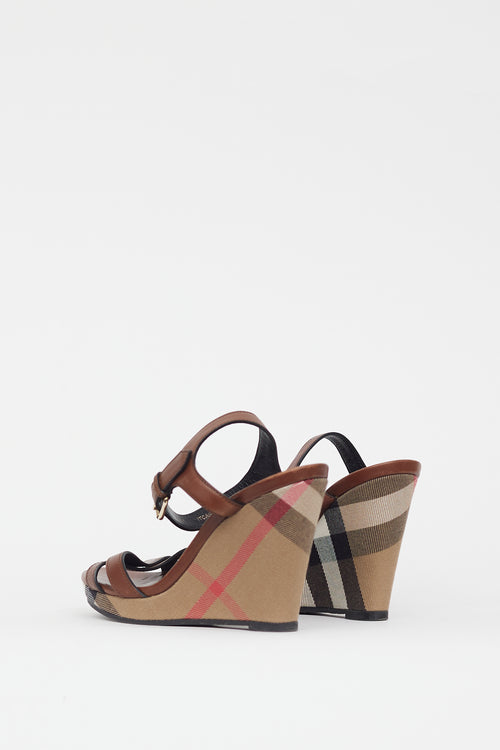 Burberry Brown & Multicolour Nova Check Wedge Sandal