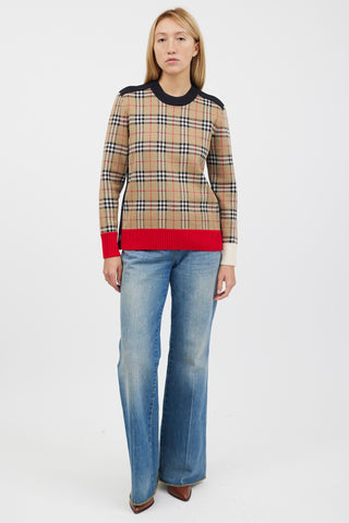 Burberry Brown & Multicolour Nova Check Woven Sweater