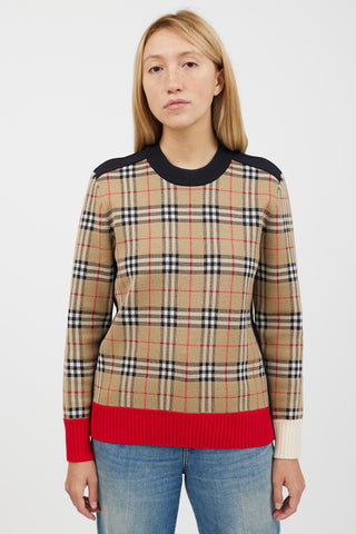 Burberry Brown & Multicolour Nova Check Woven Sweater