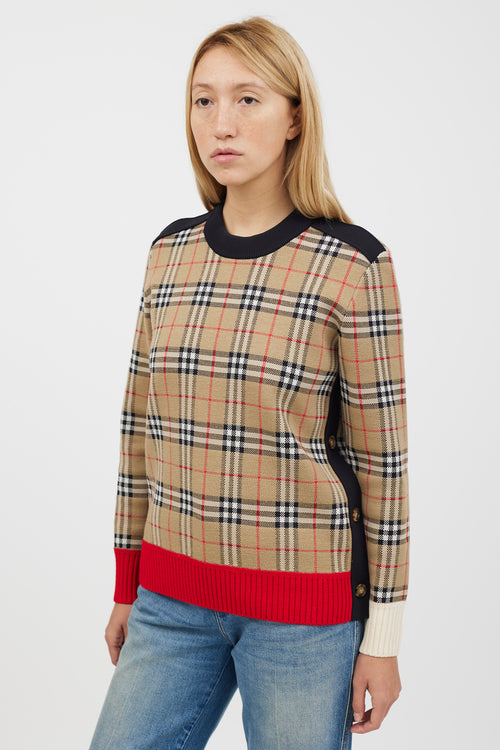 Burberry Brown & Multicolour Nova Check Woven Sweater