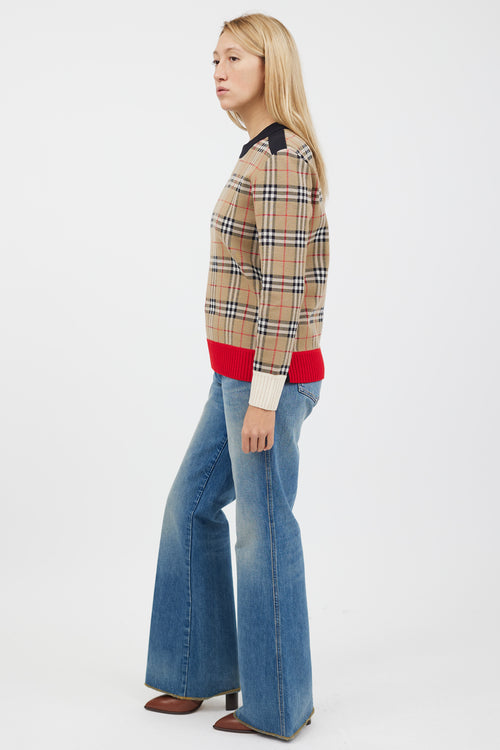 Burberry Brown & Multicolour Nova Check Woven Sweater