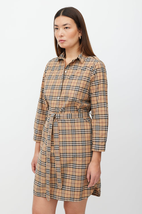 Burberry Brown & Multicolour Novacheck Shirt Dress