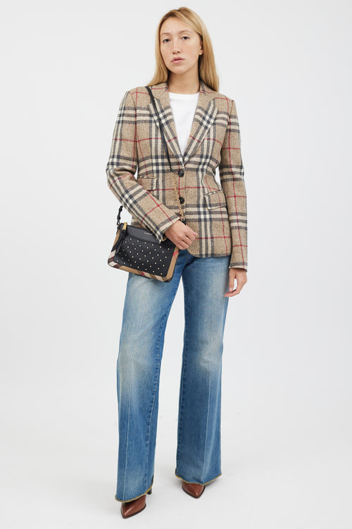 Burberry Brown & Multicolour Peyton Studded Leather Bag