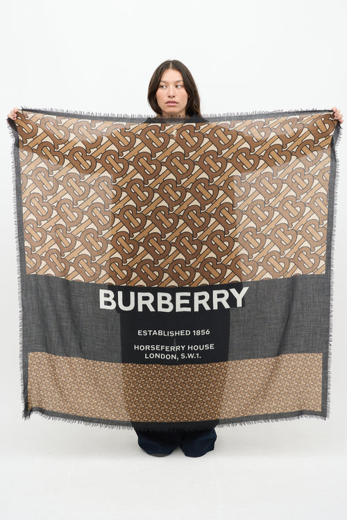 Burberry Brown & Multicolour TB Monogram Logo Scarf