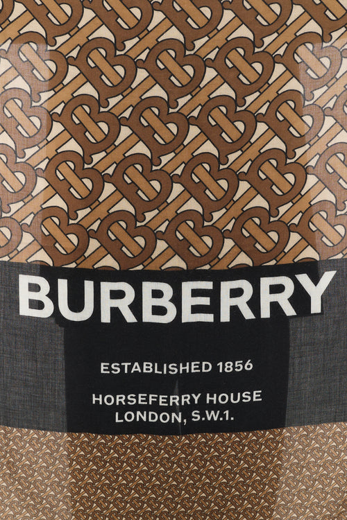 Burberry Brown & Multicolour TB Monogram Logo Scarf