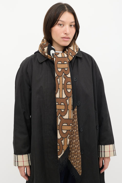 Burberry Brown & Multicolour TB Monogram Logo Scarf