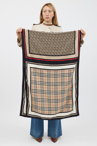 Burberry Brown & Multicolour TB Monogram Silk Scarf