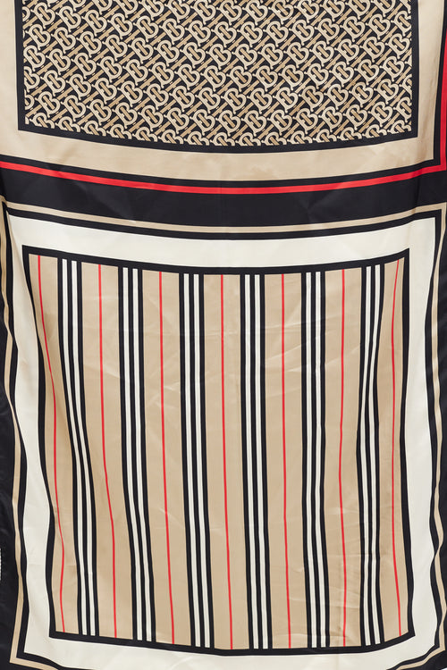 Burberry Brown & Multicolour TB Monogram Silk Scarf