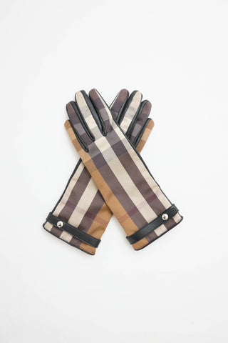 Burberry Canvas & Leather Check Gloves