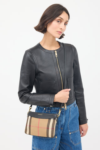 Burberry Brown & Black Canvas & Leather Peyton Nova Check Crossbody Bag