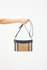 Burberry Brown & Black Canvas & Leather Peyton Nova Check Crossbody Bag