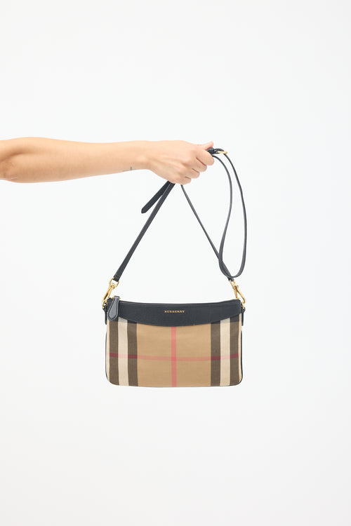 Burberry Brown & Black Canvas & Leather Peyton Novacheck Crossbody Bag