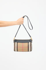Burberry Brown & Black Canvas & Leather Peyton Nova Check Crossbody Bag