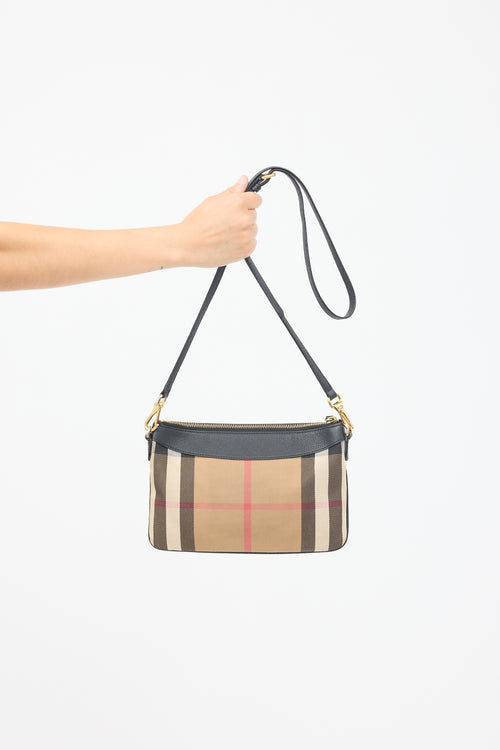 Burberry Brown & Black Canvas & Leather Peyton Novacheck Crossbody Bag