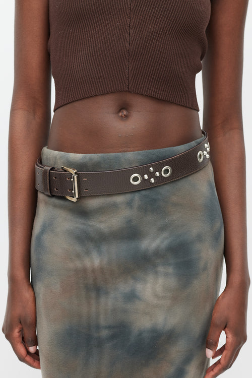 Burberry Brown & Silver Studded Leather Belt