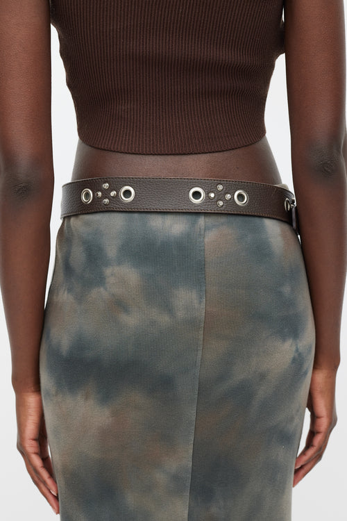 Burberry Brown & Silver Studded Leather Belt