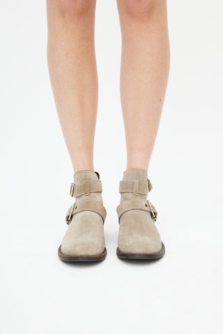 Burberry Grey Suede Buckle Ankle Boot