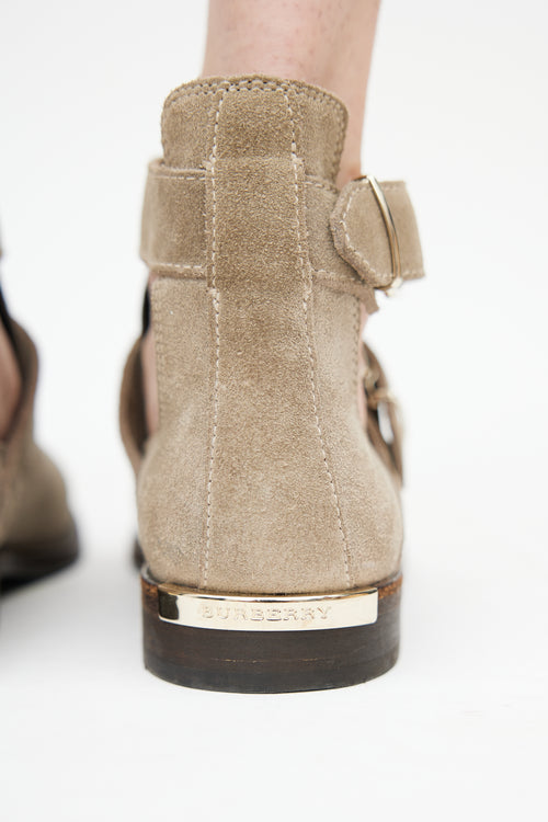 Burberry Grey Suede Buckle Ankle Boot