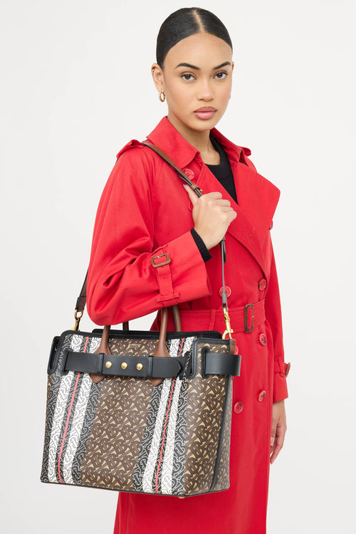 Burberry Medium E- Canvas TB Stripe Belt Tote