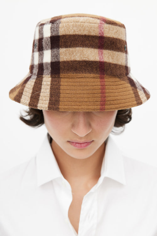 Burberry Brown Wool Check Bucket Hat